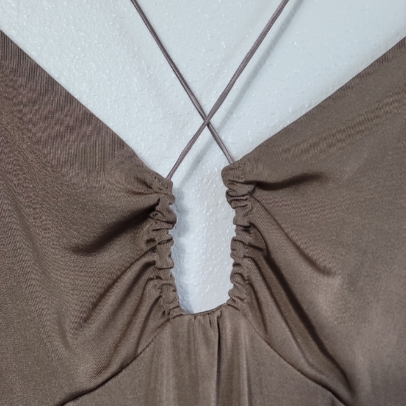 Jason Wu Engracia Plunge Long Sleeve Midi Dress Size L Tan Formal Low Back Bodyc - Picture 5 of 16